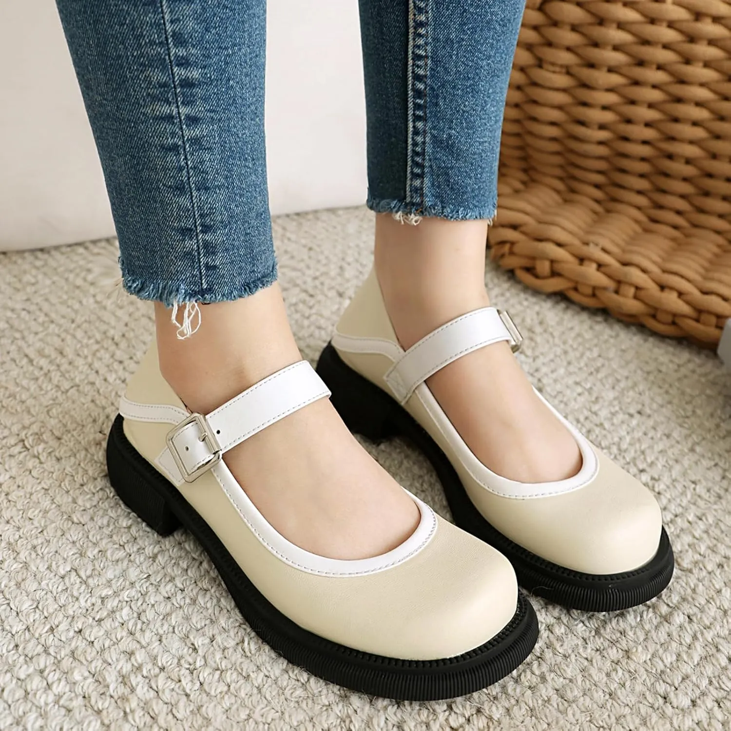 Women Flats Mary Jane Kawaii Shoes Costume Round Toe Pumps Low Heel School Dress Shoes for Girls