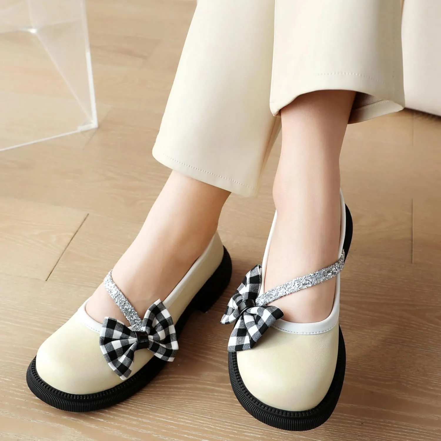 Women Flats Mary Jane Kawaii Shoes Costume Round Toe Pumps Low Heel School Dress Shoes for Girls