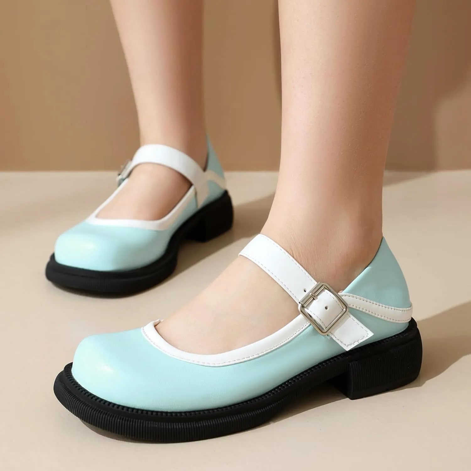 Women Flats Mary Jane Kawaii Shoes Costume Round Toe Pumps Low Heel School Dress Shoes for Girls