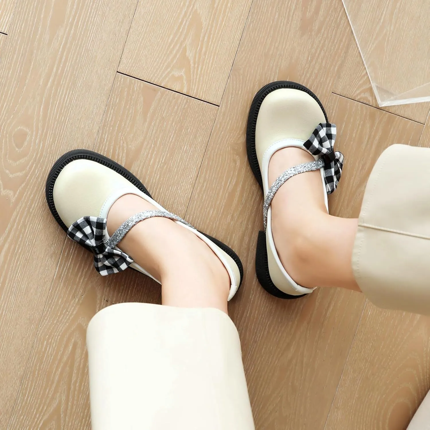 Women Flats Mary Jane Kawaii Shoes Costume Round Toe Pumps Low Heel School Dress Shoes for Girls