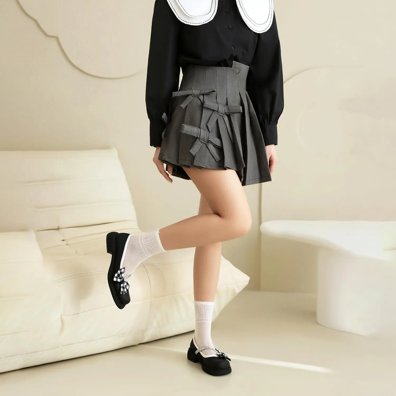 Women Flats Mary Jane Kawaii Shoes Costume Round Toe Pumps Low Heel School Dress Shoes for Girls