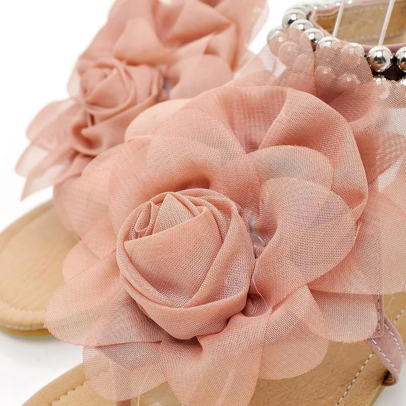 Women flower rhinestone ankle strap slip on flat sandals