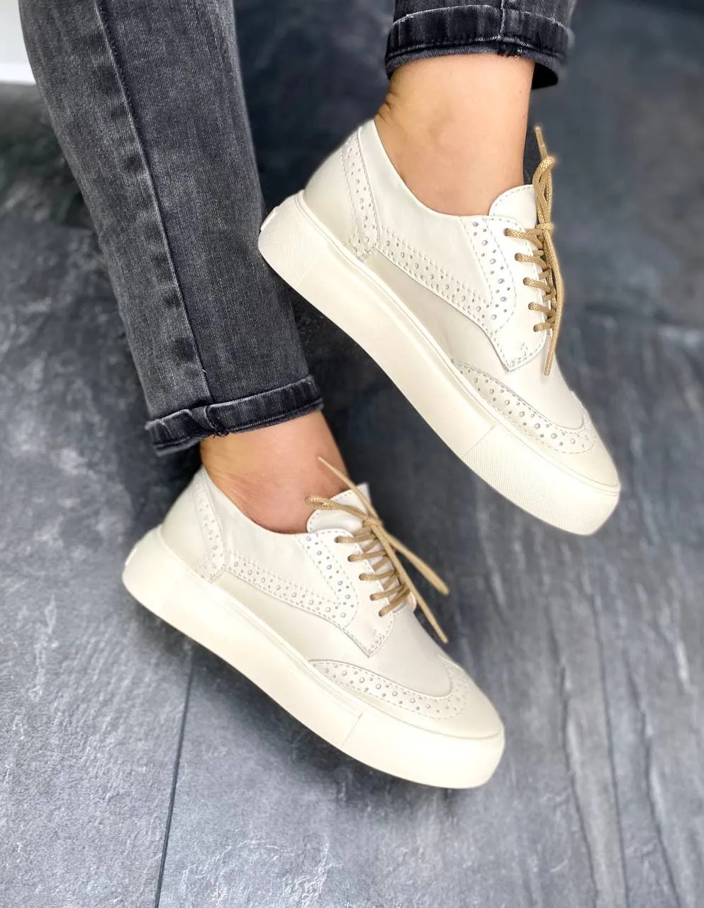 Women Leather Loafers Oxford Ivory