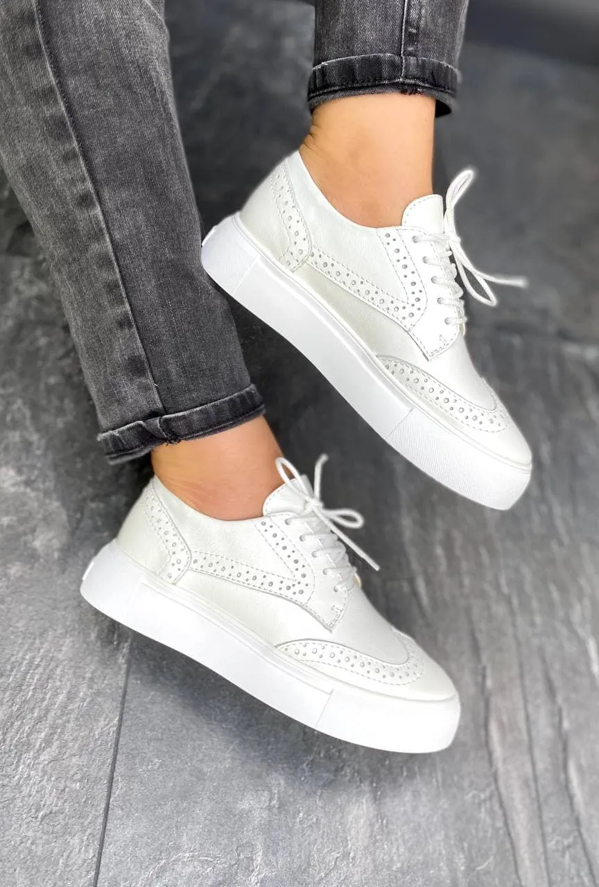 Women Leather Loafers Oxford White