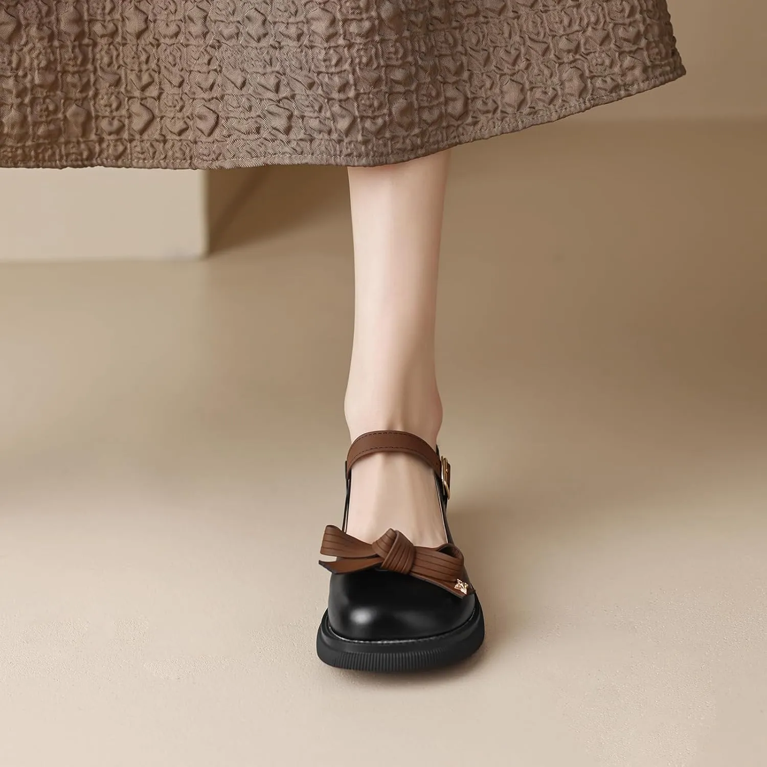 Women Mary Jane Flats Bow Kawaii Costume Shoes Round Toe Pumps Low Heel School Dress Shoes for Girls Bowknot Flats