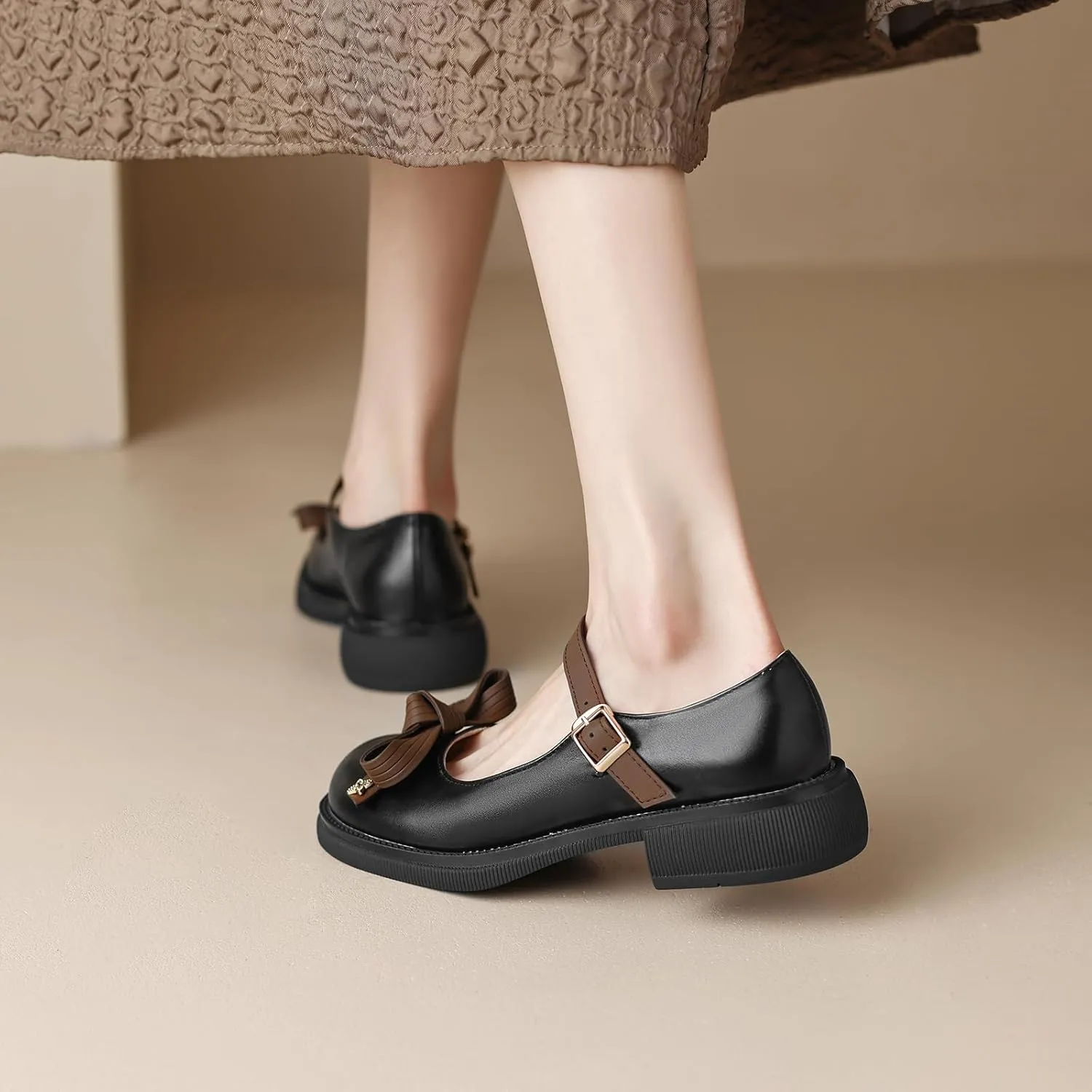 Women Mary Jane Flats Bow Kawaii Costume Shoes Round Toe Pumps Low Heel School Dress Shoes for Girls Bowknot Flats