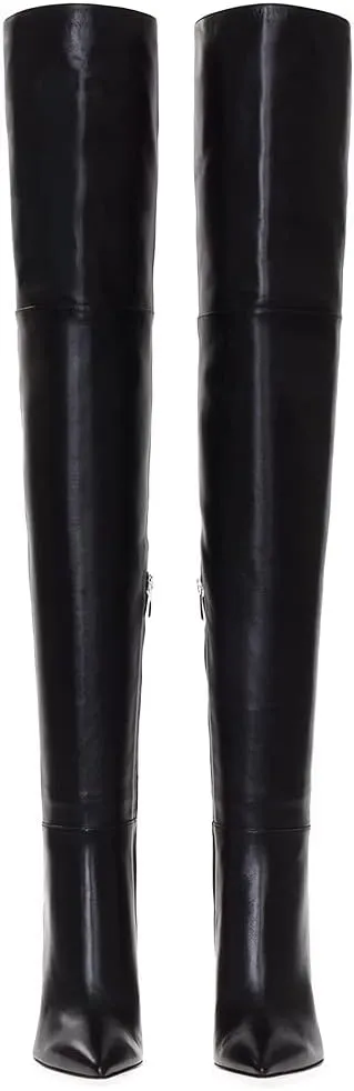 Women Pointed Toe Block Heel over the Knee Boot Leather Chunky Thigh High Shoe
