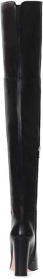 Women Pointed Toe Block Heel over the Knee Boot Leather Chunky Thigh High Shoe