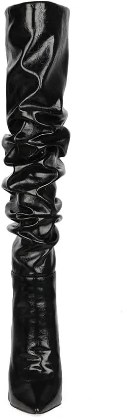 Women Slouchy High Heel Boots Patent Leather Stiletto Heel Knee High Boot Pointed Toe Thigh High Shoes