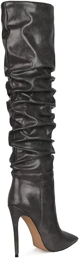Women Slouchy High Heel Boots Patent Leather Stiletto Heel Knee High Boot Pointed Toe Thigh High Shoes