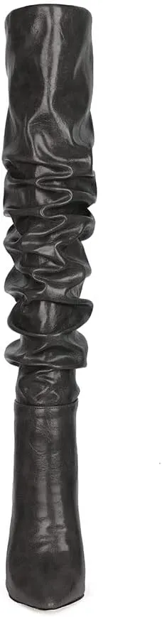 Women Slouchy High Heel Boots Patent Leather Stiletto Heel Knee High Boot Pointed Toe Thigh High Shoes