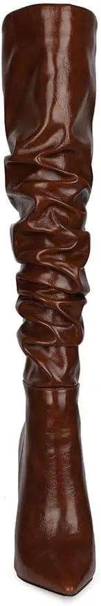 Women Slouchy High Heel Boots Patent Leather Stiletto Heel Knee High Boot Pointed Toe Thigh High Shoes