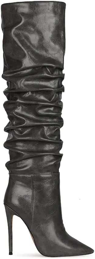 Women Slouchy High Heel Boots Patent Leather Stiletto Heel Knee High Boot Pointed Toe Thigh High Shoes