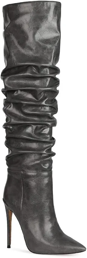 Women Slouchy High Heel Boots Patent Leather Stiletto Heel Knee High Boot Pointed Toe Thigh High Shoes