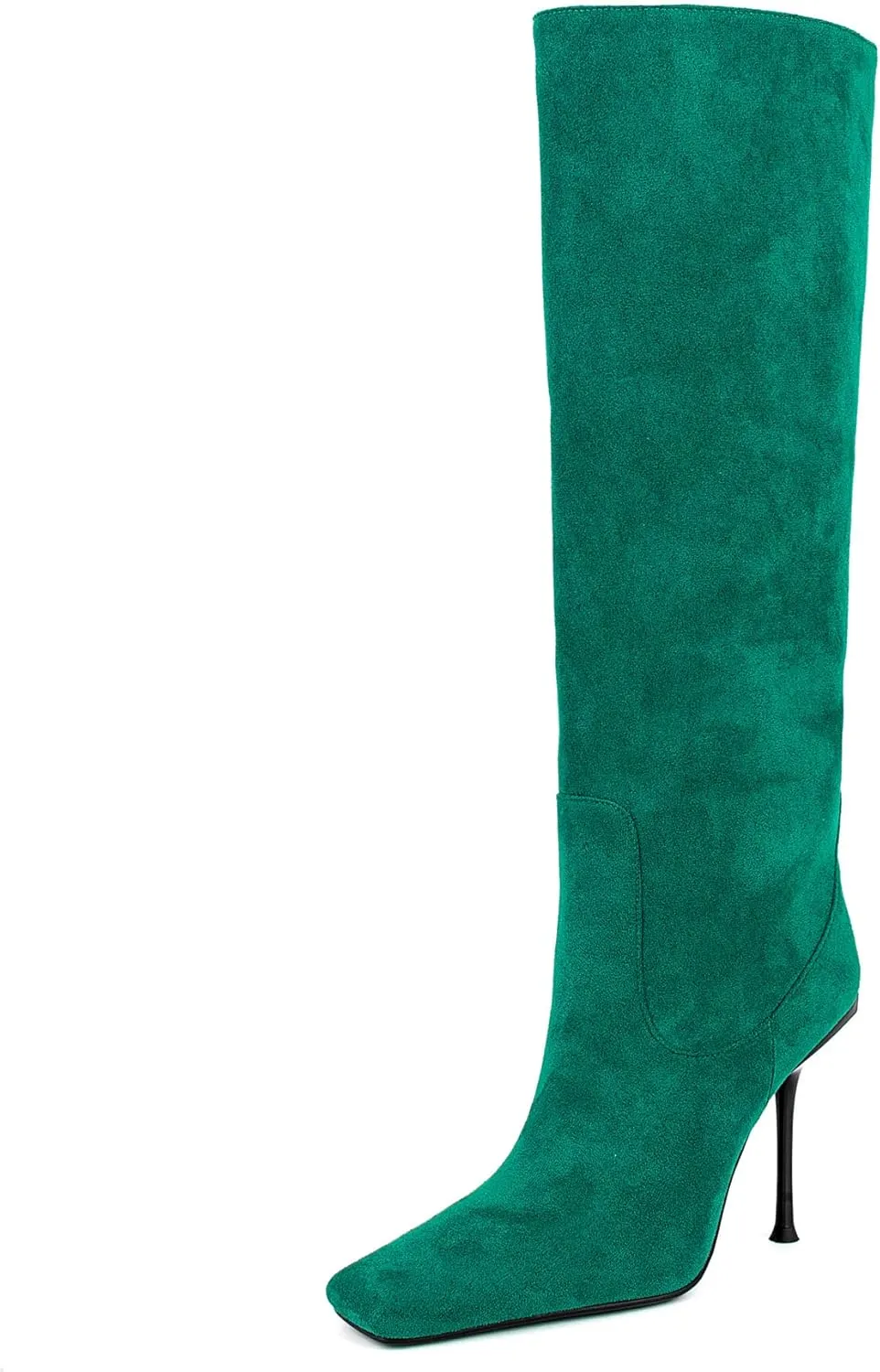 Women Vintage Vegan Suede Square Toe Knee High Dress Boots High Heeled Stiletto Evening Boot