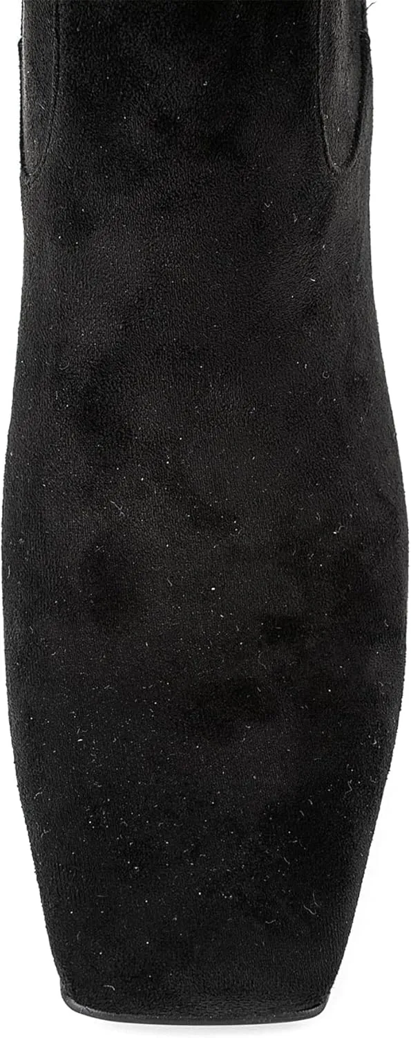 Women Vintage Vegan Suede Square Toe Knee High Dress Boots High Heeled Stiletto Evening Boot
