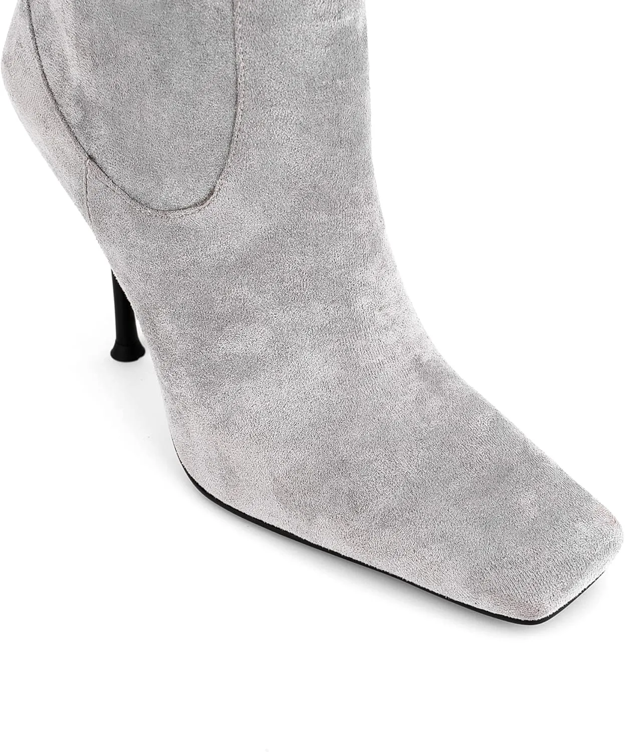 Women Vintage Vegan Suede Square Toe Knee High Dress Boots High Heeled Stiletto Evening Boot