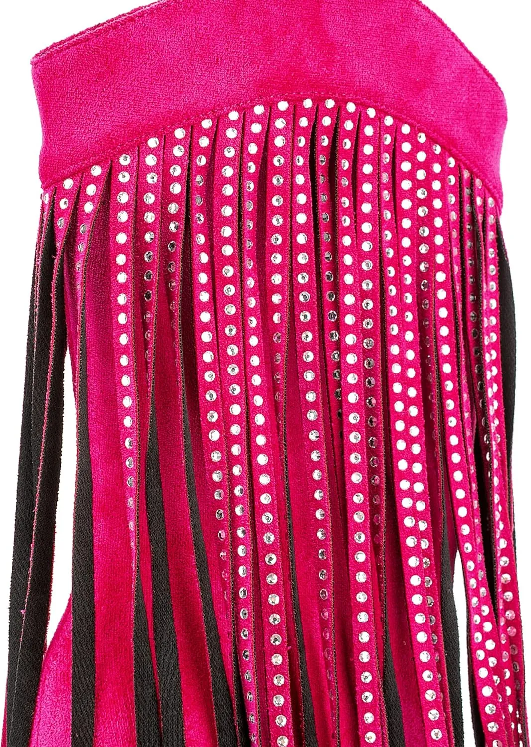 Women Vogue Rhinestone Fringed Stiletto High Heel Mid Calf Boots Vegan Suede with Side Zipper