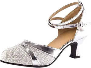 Women's Ballroom Tango Latin Dancing Shoes Sequins Shoes Social Dance Shoe Chunky Low Heel