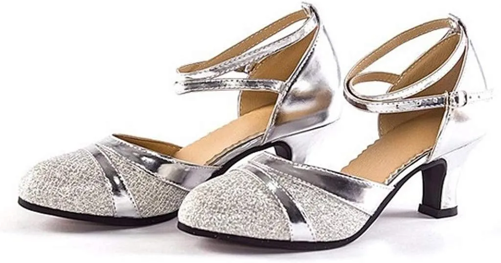 Women's Ballroom Tango Latin Dancing Shoes Sequins Shoes Social Dance Shoe Chunky Low Heel