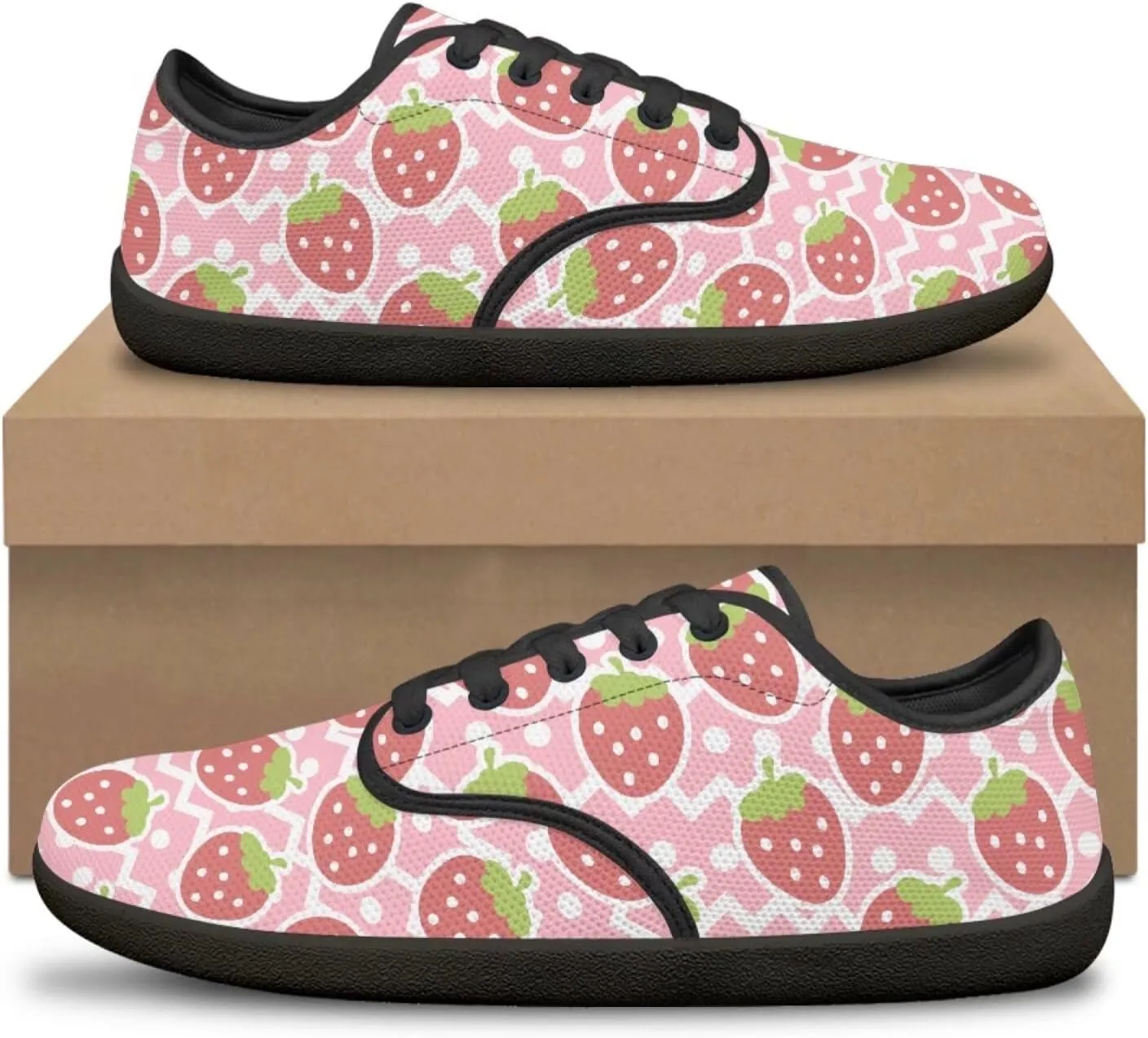 Womens Barefoot Shoes Lace Up Wide Toe Jogging Casual Sneakers Fruit Print