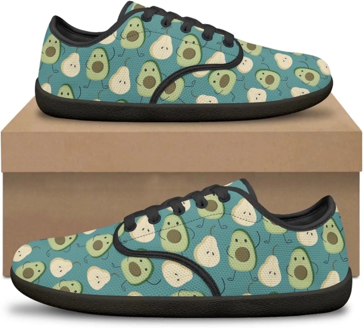 Womens Barefoot Shoes Lace Up Wide Toe Jogging Casual Sneakers Fruit Print