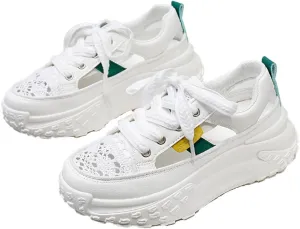 Women's Colorful Chunky Sneakers Fashion Anti-Slip Cute Mesh Colorblock Round Toe Soft Sole Low-top Nei Zenggao Lace-Up Dad Back Suitable to School Walking Sport Rave Shoes