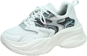 Women's Fashion Chunky Sneakers, Slip on Dad Shoes High Heeld Lace Up Walking Shoes Comfortable Platform Sneakers for Women