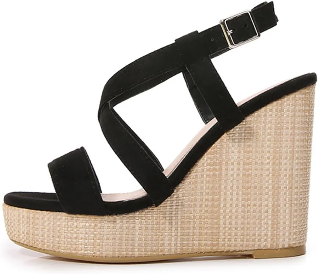 Womens high Wedge Espadrilles Sandals Open Toe Ankle Buckle Comfortable Casual Summer Platforms High Heel Sandal for Fashion Dinner Party Beach Holiday