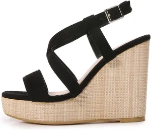 Womens high Wedge Espadrilles Sandals Open Toe Ankle Buckle Comfortable Casual Summer Platforms High Heel Sandal for Fashion Dinner Party Beach Holiday