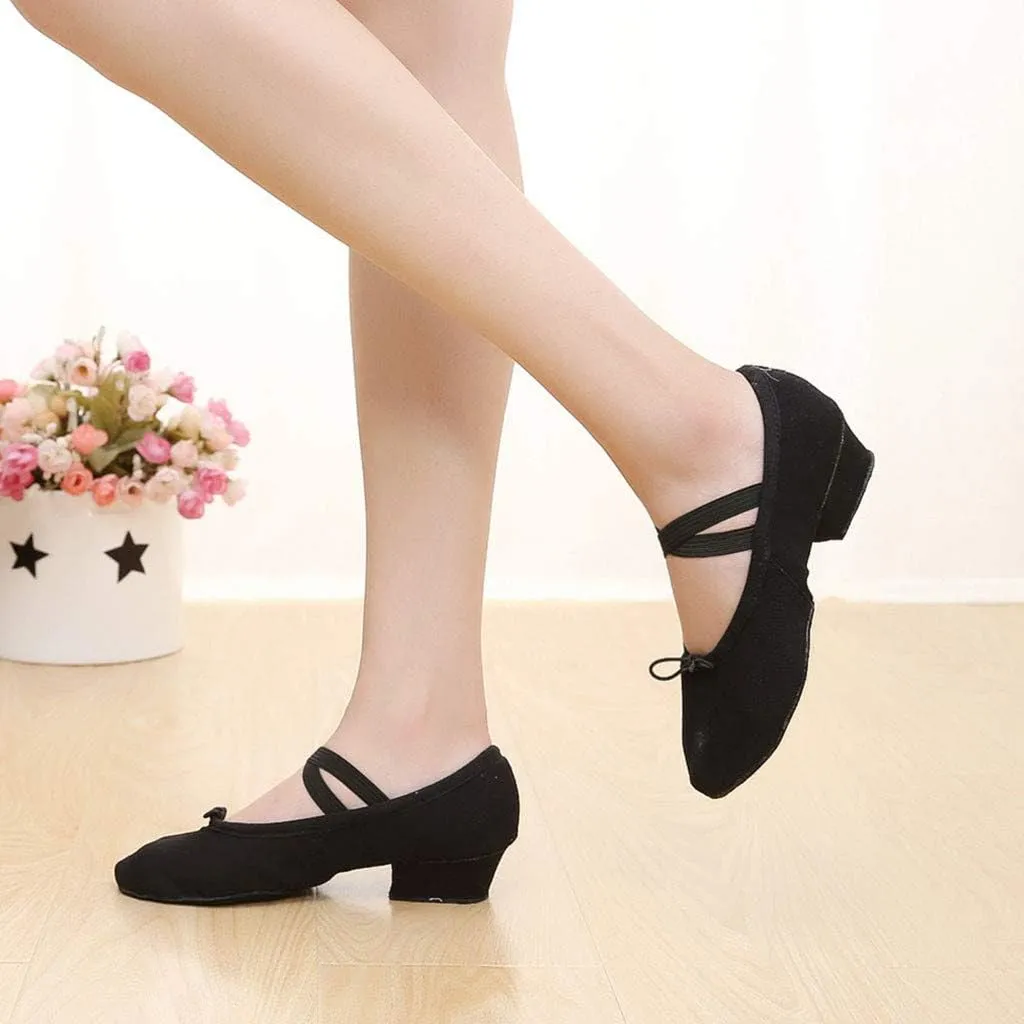 Women's Low Chunky Heels Satin Latin Dance Shoes Soft Sneakers for Ballroom Salsa Tango Performance Dancing Shoes