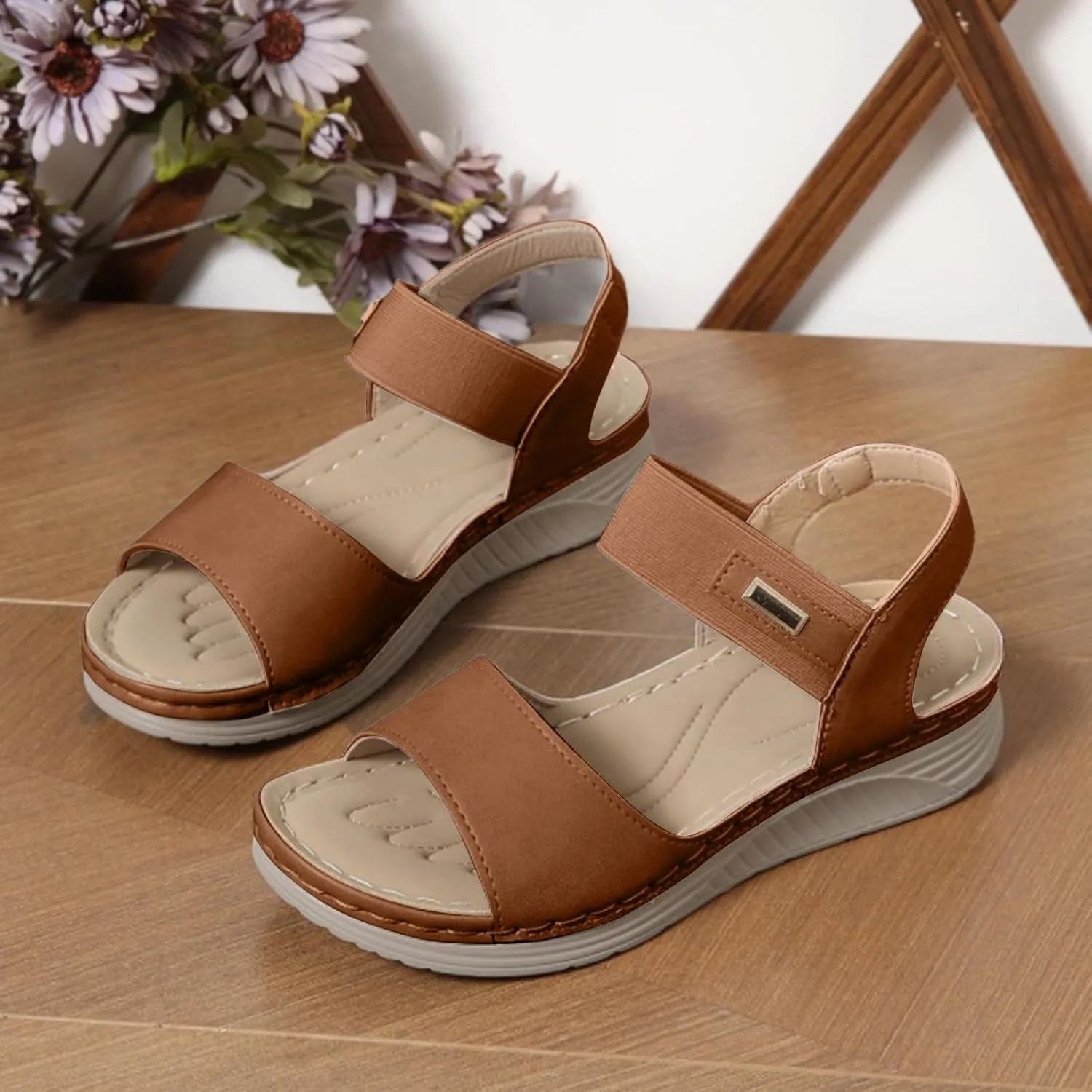 Women's Orthopedic Wedge Sports Sandals Platform,Summer Comfortable Open Toe Backless Casual Dress Footwear Fashion Wide Wedge Ankle Back Strap Walking Sandals with Arch Support