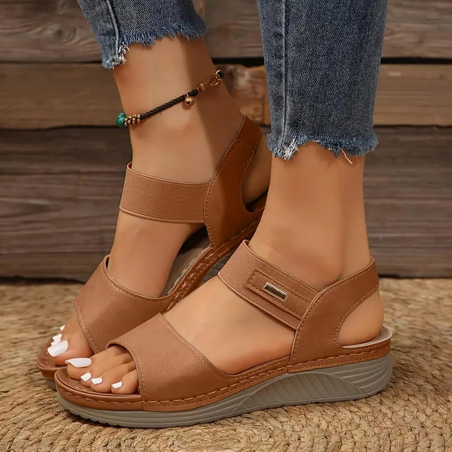 Women's Orthopedic Wedge Sports Sandals Platform,Summer Comfortable Open Toe Backless Casual Dress Footwear Fashion Wide Wedge Ankle Back Strap Walking Sandals with Arch Support