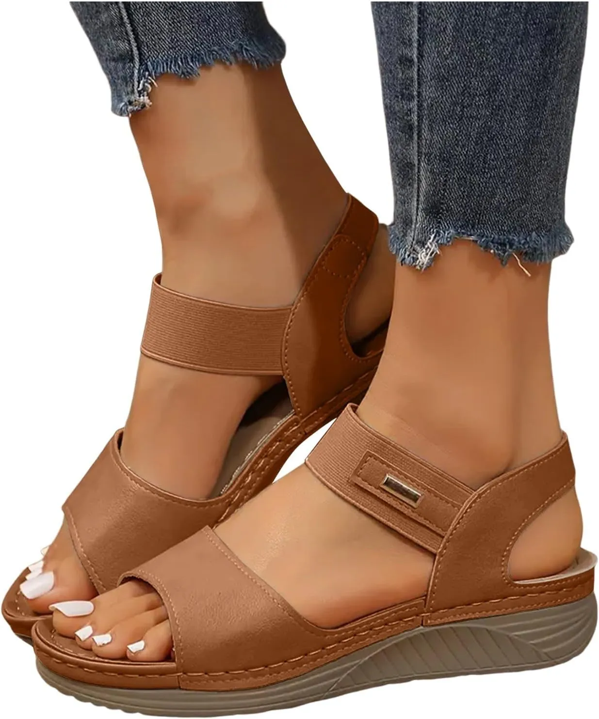 Women's Orthopedic Wedge Sports Sandals Platform,Summer Comfortable Open Toe Backless Casual Dress Footwear Fashion Wide Wedge Ankle Back Strap Walking Sandals with Arch Support