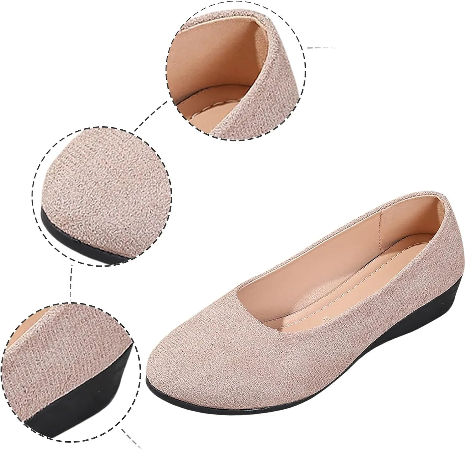 Women's Shoes Faux Suede Round Toe Ballet Dressy Comfortable Slip On Walking Shoes Lady Sandal Heel