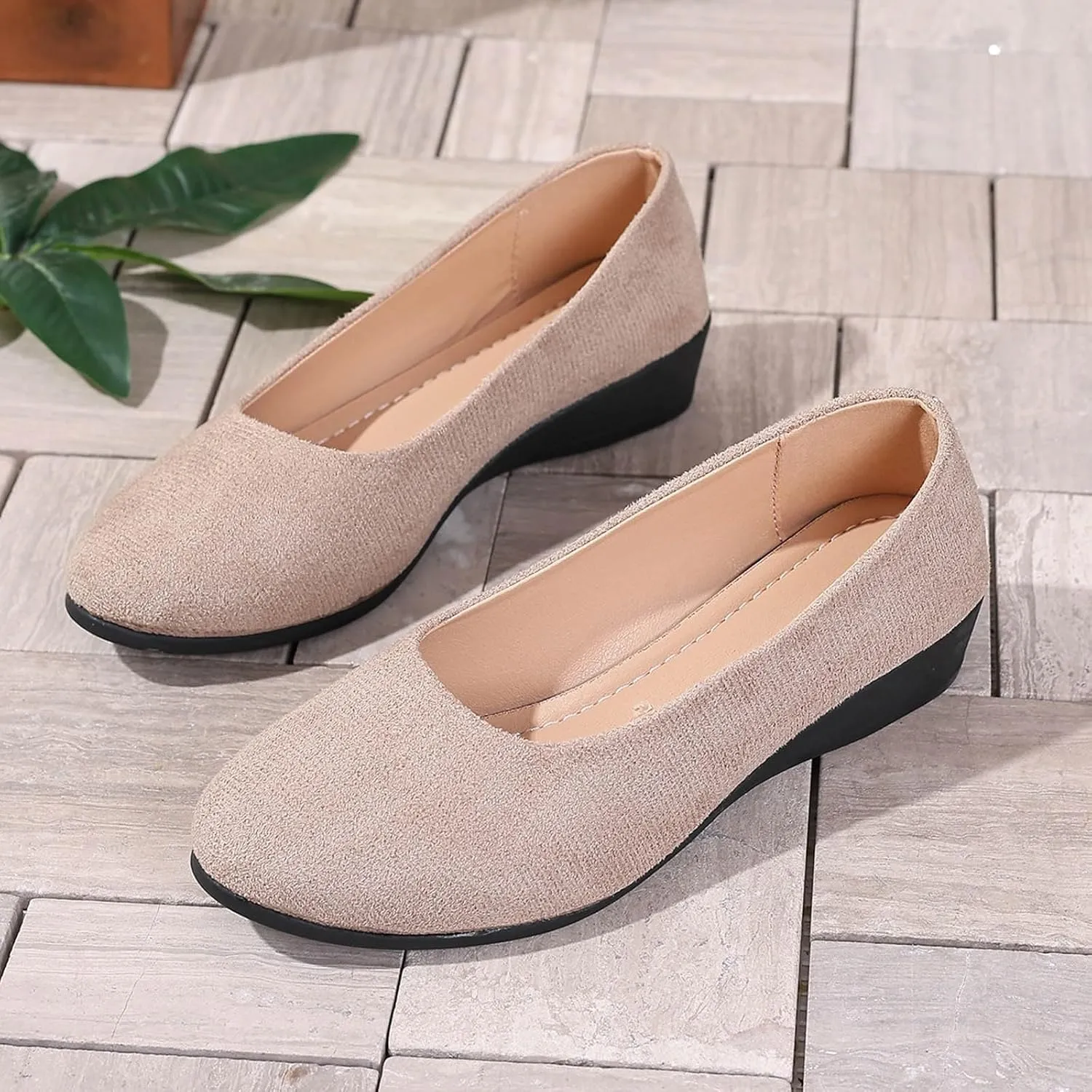 Women's Shoes Faux Suede Round Toe Ballet Dressy Comfortable Slip On Walking Shoes Lady Sandal Heel