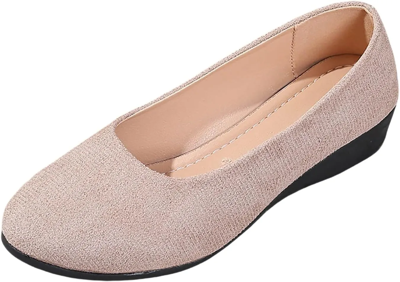 Women's Shoes Faux Suede Round Toe Ballet Dressy Comfortable Slip On Walking Shoes Lady Sandal Heel