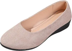 Women's Shoes Faux Suede Round Toe Ballet Dressy Comfortable Slip On Walking Shoes Lady Sandal Heel