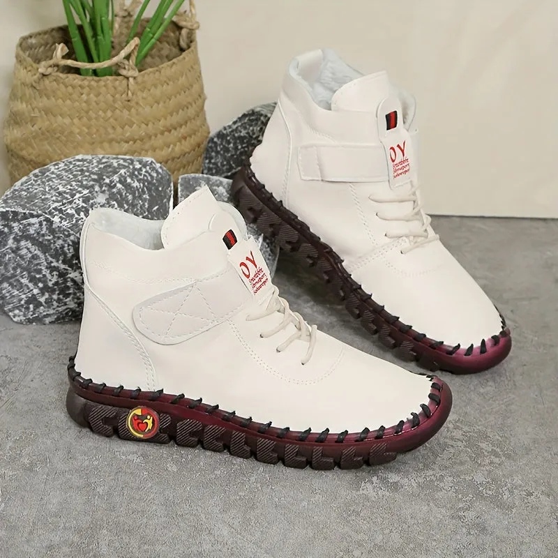 Women's Solid Color Casual Boots, Buckle Soft Sole Platform High-top Walking Shoes, Round Toe Comfort Winter Boots fall
