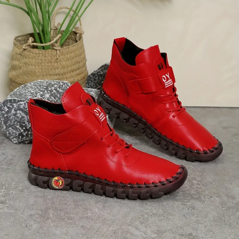 Women's Solid Color Casual Boots, Buckle Soft Sole Platform High-top Walking Shoes, Round Toe Comfort Winter Boots fall