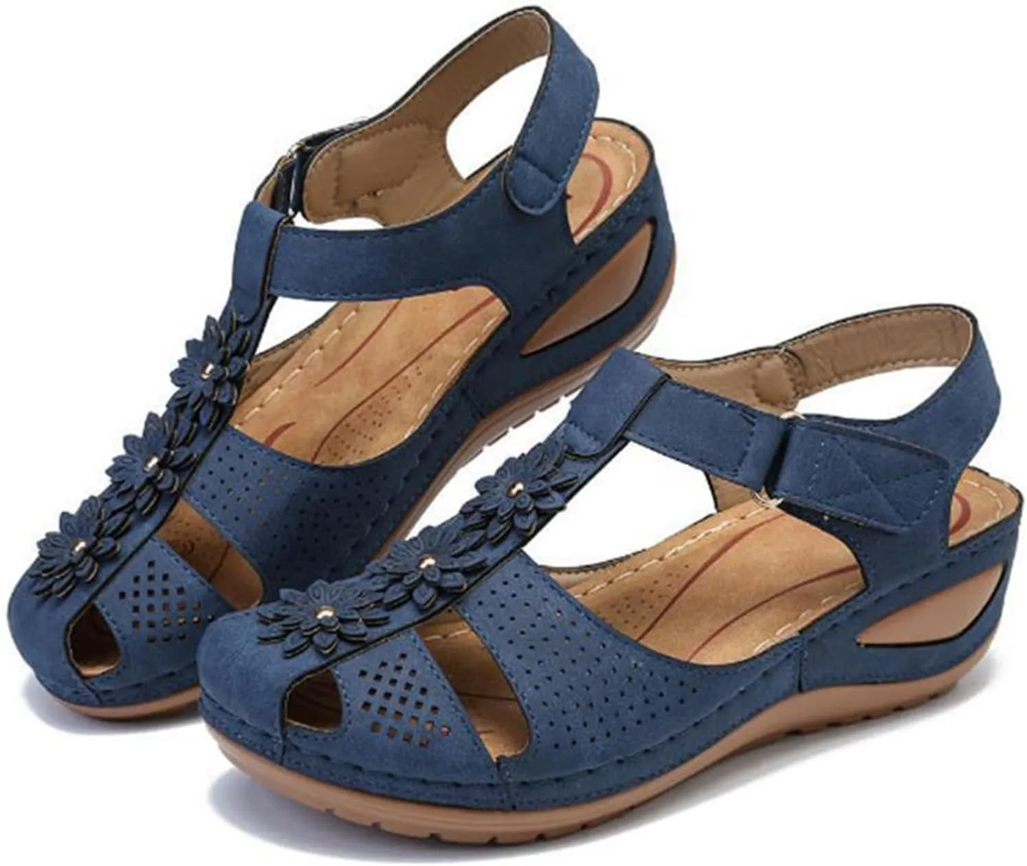 Womens Wedge Sandals Summer Closed Toe for Women Dressy Wedges Casual Hollow Out Orthopedic Shoes Comfy Bohemia Gladiator Ankle Strap Slip On Platform Sandals Comfort Orthotic Breathable Sandal