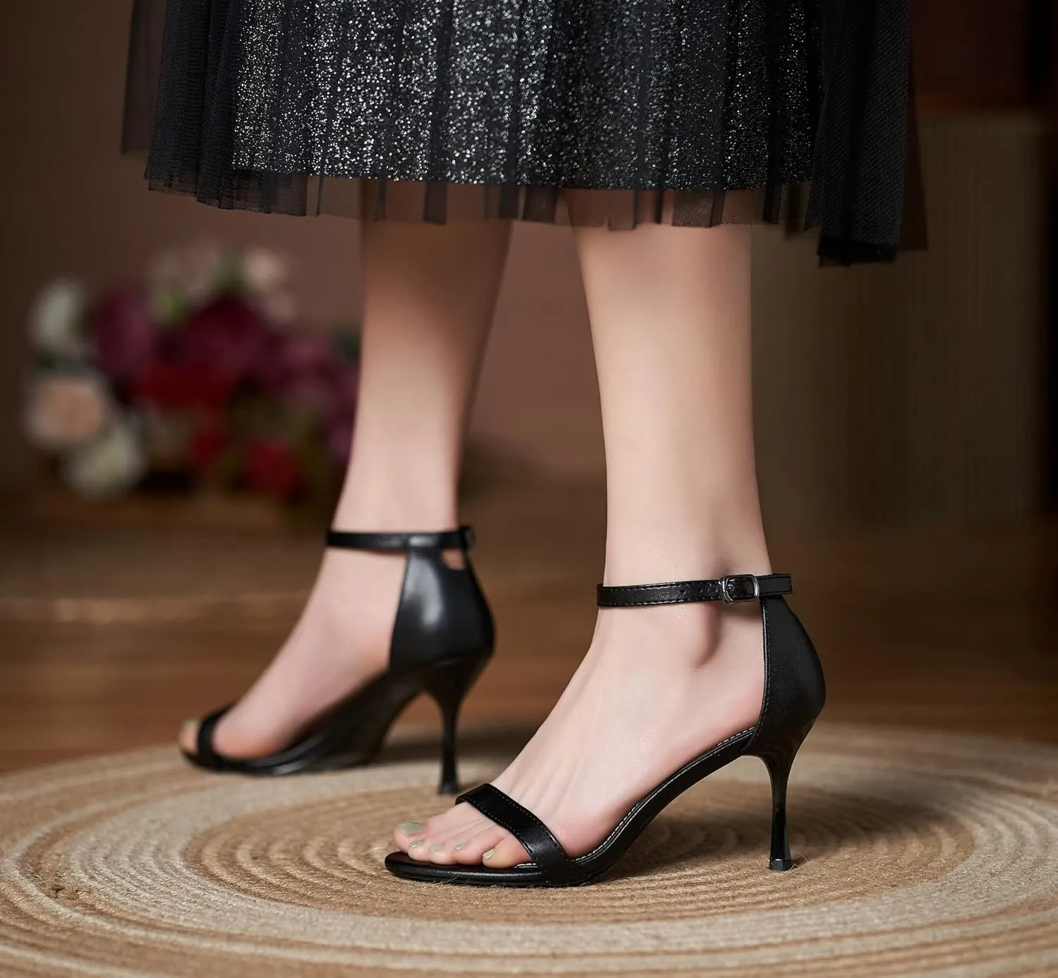 YooPrettyz Women Strappy Evening Heels Two Piece Open Toe Heeled Sandals Leather Party Prom Dressy Shoes