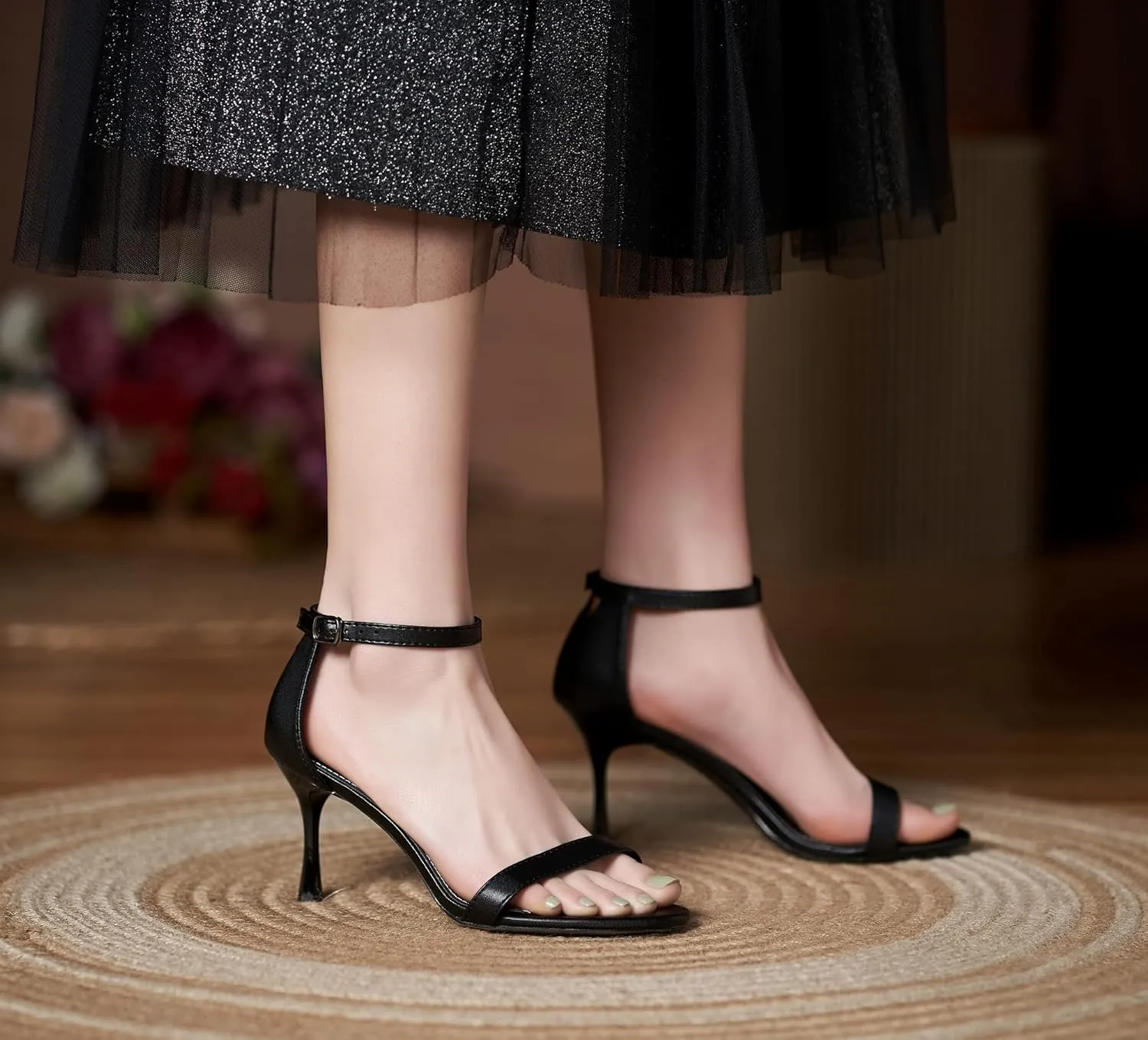 YooPrettyz Women Strappy Evening Heels Two Piece Open Toe Heeled Sandals Leather Party Prom Dressy Shoes