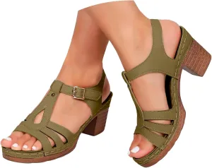 ZSpzx Summer Sandals For Women 2025,Women's Chunky Block Mid Heels Sandals Fish Mouth Ankle Straps Hollow Out Comfortable Platform Sandal Summer Heel Adjustable Walking Strap Low Dress Shoes