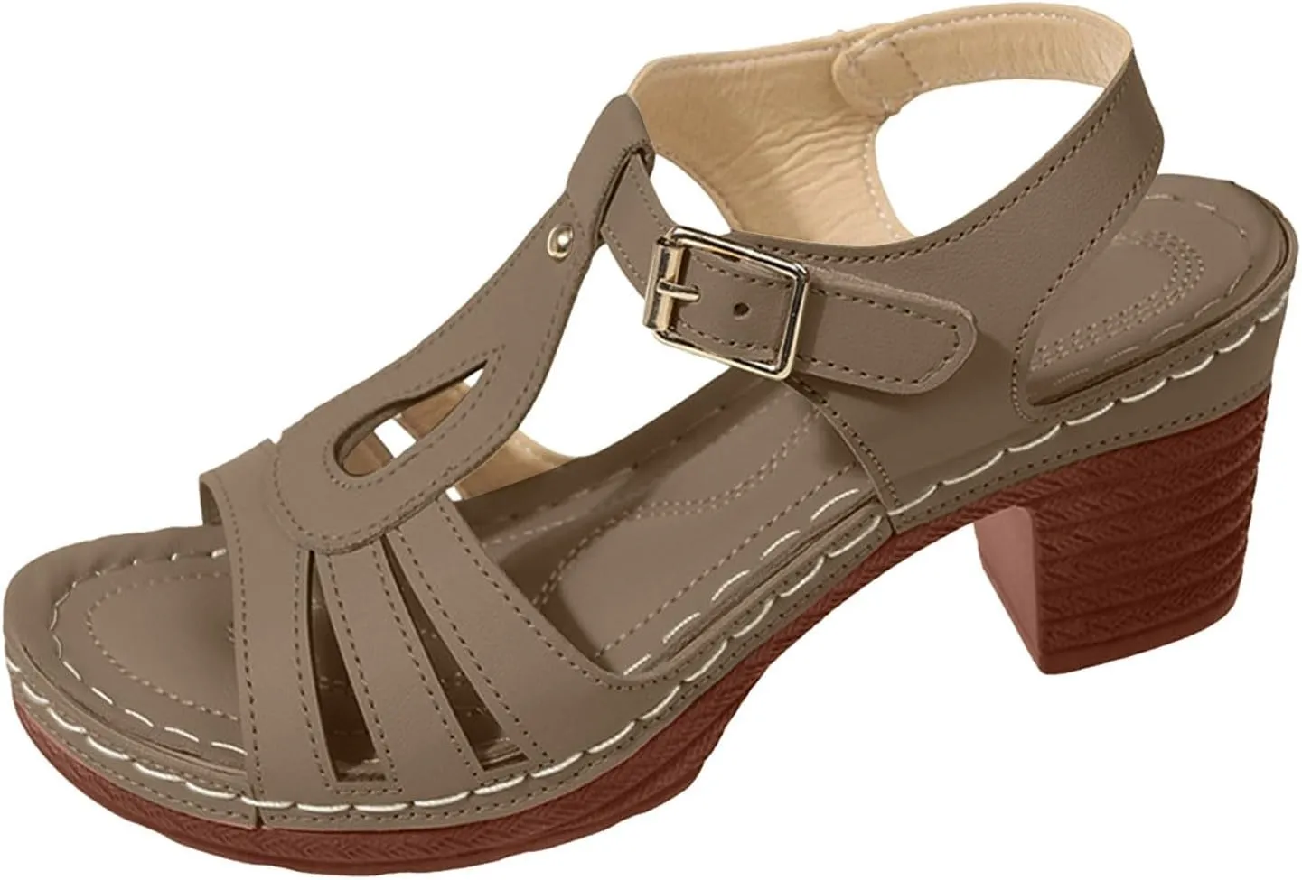 ZSpzx Summer Sandals For Women 2025,Women's Chunky Block Mid Heels Sandals Fish Mouth Ankle Straps Hollow Out Comfortable Platform Sandal Summer Heel Adjustable Walking Strap Low Dress Shoes